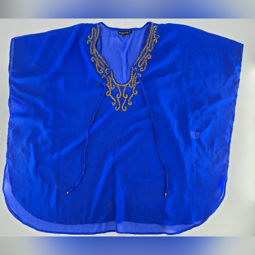 Blue Boxy‎ Tunic with Embellished Neckline